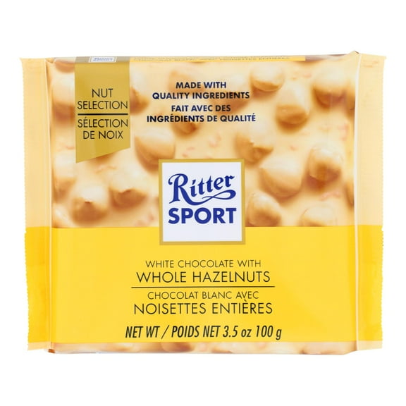Ritter Sport Chocolate Bar White Chocolate Whole Hazelnuts, 3.5 Oz