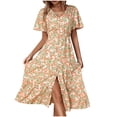 thumbnail image 2 of Robe d'Été pour Femmes 2024 Mode Grande Taille Aguichant Décontractée Imprimée Slim Manches Courtes Col en V Hauteur Genou 50 % de Réduction Liquidation!, 2 of 9