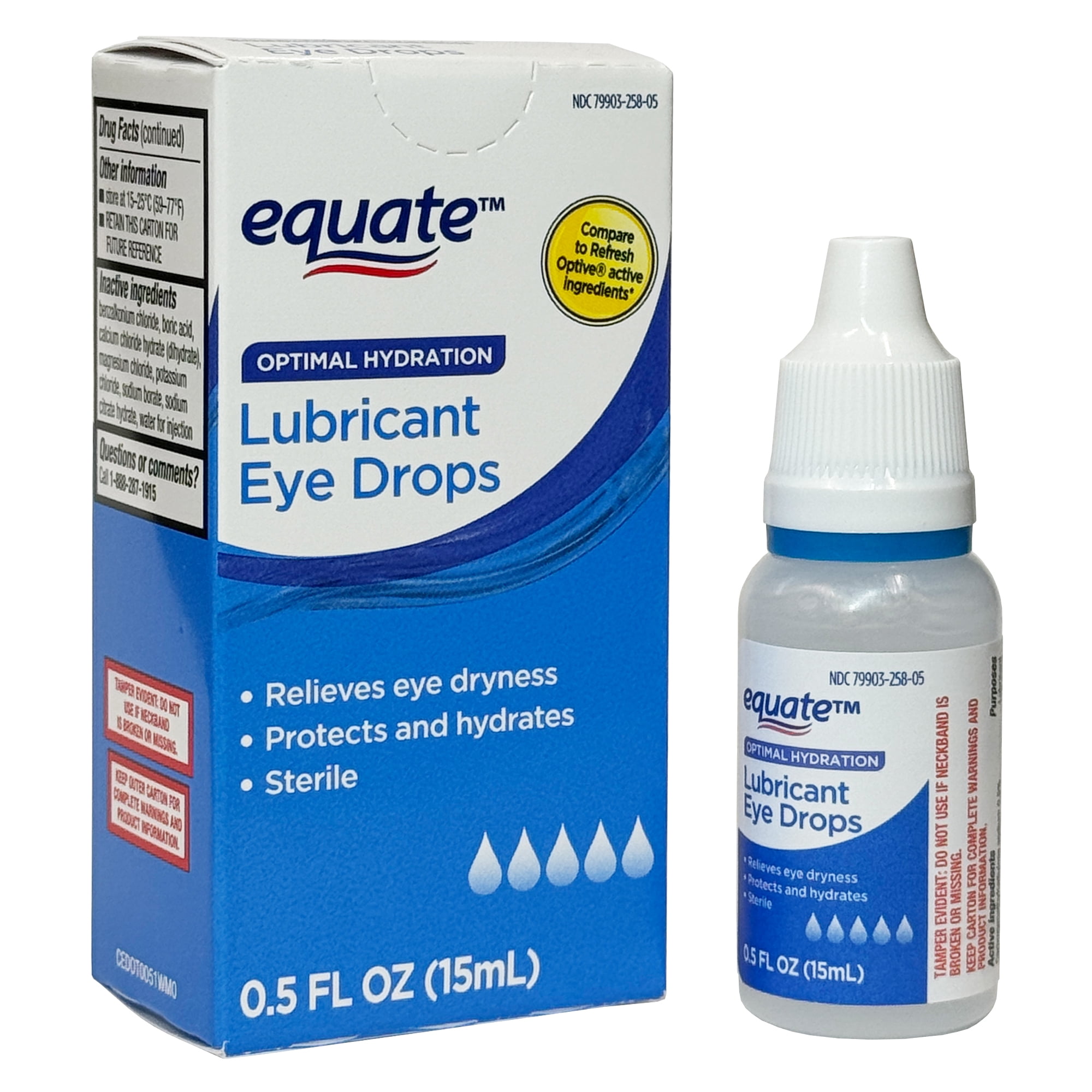 (6 pack) Equate Optimal Lubrication and Hydration Eye Drops, 0.5 FL OZ