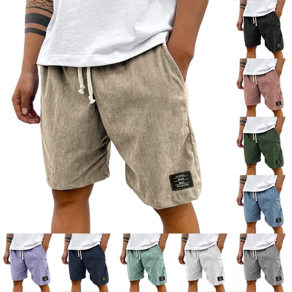 Resicozy Mens Corduroy Shorts Casual Elastic Waist Drawstring 2026 Summer Beach Lounge Short with Pockets Navy L