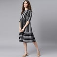 thumbnail image 4 of Janasya Chinese Neck 3/4 Sleeve Striped Black Cotton Western Dress For Women,Summer Dress/Summer Wear, 4 of 7