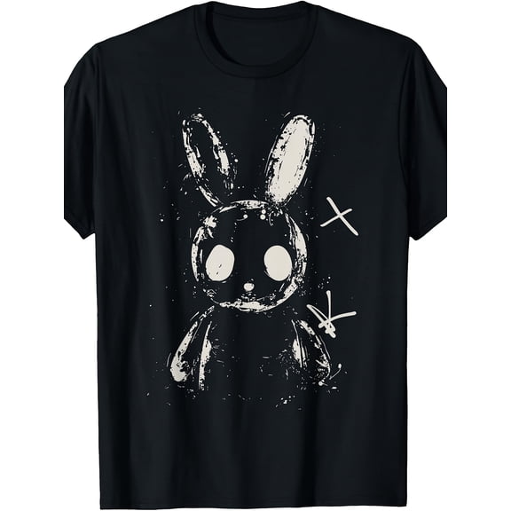 Men's Grunge Aesthetic Distressed Bunny Graphic T-Shirt