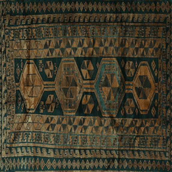 Ahgly Company Machine Washable Indoor Square Persian Turquoise Blue Traditional Area Rugs, 5' Square
