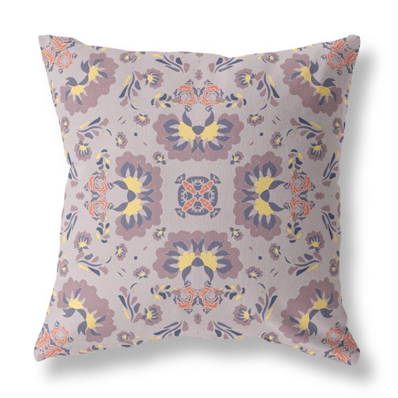 Divine Flowers Indoor/Outdoor Pillow in Muted Purple Yellow 28x28