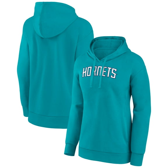 Women's Teal Charlotte Hornets Wordmark Alt Pullover Hoodie