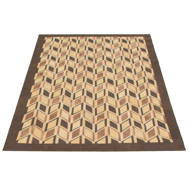 ECARPETGALLERY 4'11" x 7'10" Contemporary Cowhide Patchwork Handmade Area Rug for Living Room, Dining Room and Bedroom in Brown