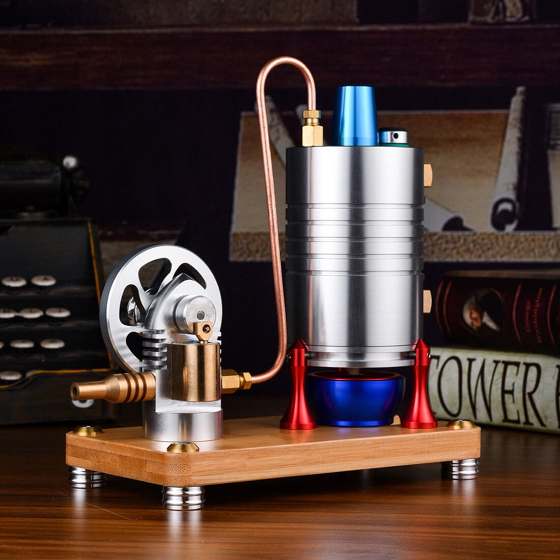 Retro Metal Vertical Steam Engine Model Kit That Runs, Mini Steam Power Engine with Boiler and Dual Alcohol Lamp, DIY Physics Experiment Model Gift for Enthusiasts