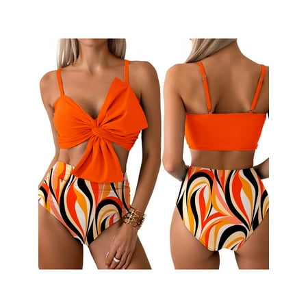 NUIDARAIO Women s Two Piece Bikini Bathing Suits Sleeveless Ruched Knot Cami Tops High Waist Thong Swimsuits