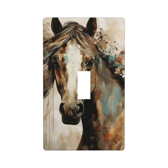 Brown Horse with Florals Light Switch Cover Plates Single Toggle Wall Plate, Decorative 1-Gang Christmas Decor Lightswitch Cover