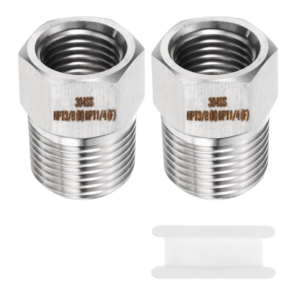 Uxcell 2pcs Stainless Steel Pipe Fitting 1/4" NPT Female x 3/8" NPT Male Reducer Hex Bushing Pipe Adapter Fittings Reducing Cast Pipe Connector for Water Oil Gas Tub