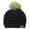 Black Metallic, variant on Exclusive Soft Stretch Cable Knit Faux Fur Pom Pom Beanie Hat - Rust