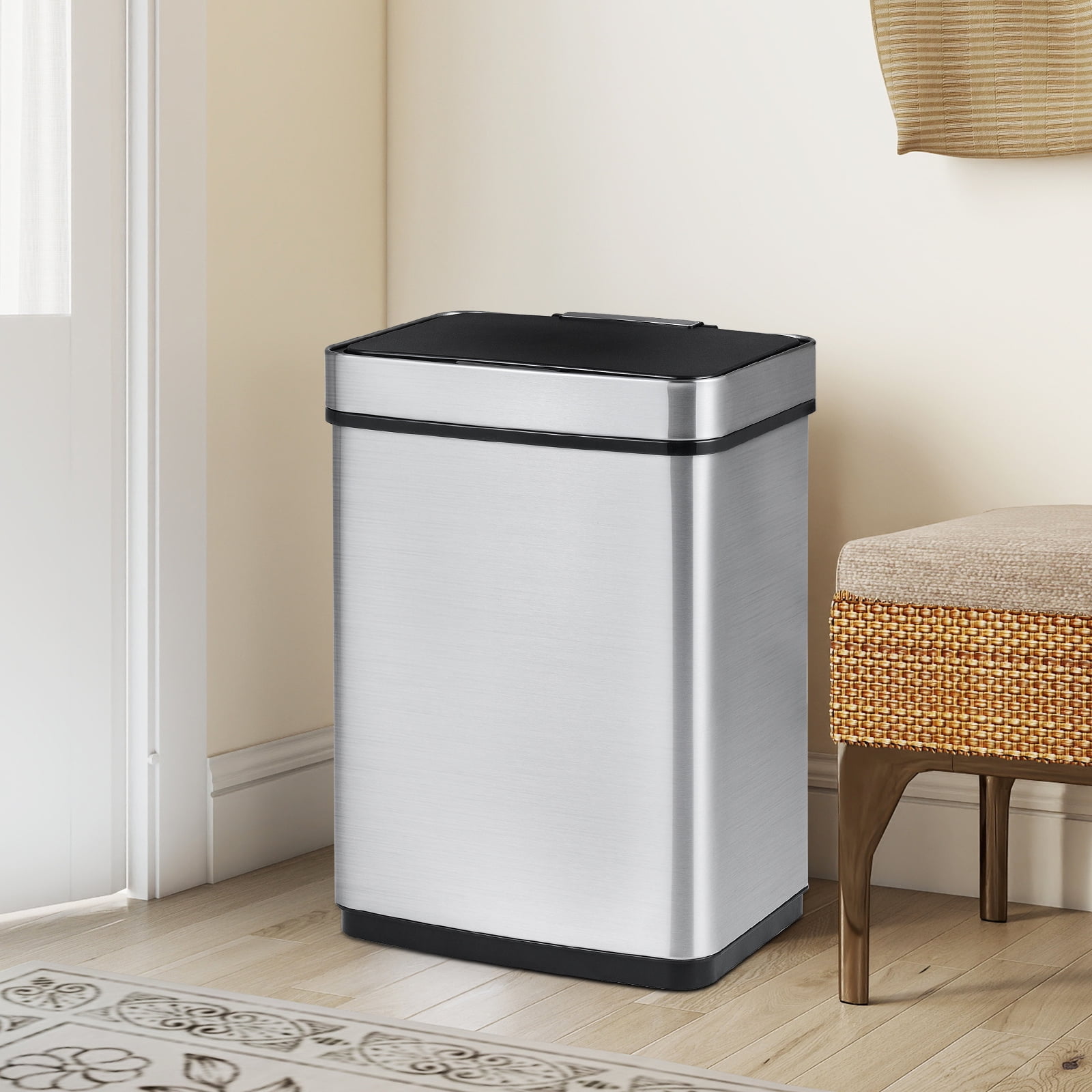 Gymax 16 Gallon Trash Can w/Dual Compartments for Bedroom Bathroom Kitchen Stay Open
