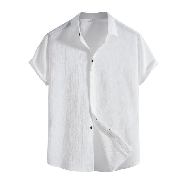 Men's Spring Summer Casual Solid Color Short Sleeve Shirt Loose Turn-down Collar Shirt2XL