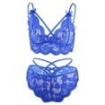 thumbnail image 2 of Spencer Sexy Lingerie Set for Women, 2Pcs Floral Lace Strappy Bralette and Panty Set for Valentine's Day (S/M, Blue), 2 of 7
