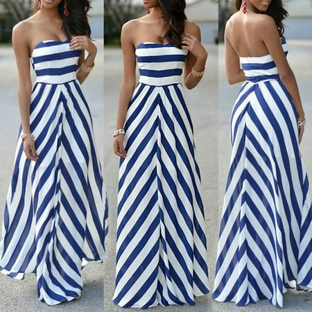 Stripe Seaside Beach Dress Sundress Wholesale Women Summer Sexy Long Maxi Party Sleeveless Stomacher Dress
