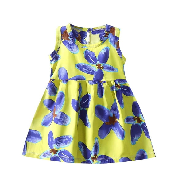 Odeerbi Niñas Verano Algodón Vestido Tanque Floral Vestido Sol Sin Mangas A-Vestido Sin Mangas de Princesa