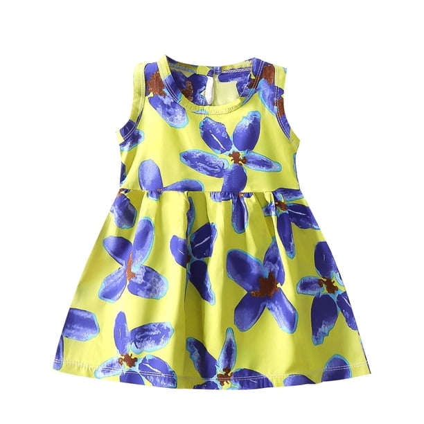 Odeerbi Niñas Verano Algodón Vestido Tanque Floral Vestido Sol Sin Mangas A-Vestido Sin Mangas de Princesa