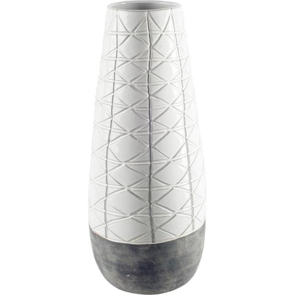 Maklaine Contemporary Large Gray Ceramic Dark Base White Vase