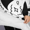 thumbnail image 3 of Oversized Wearable Blanket Hoodie,Halloween Black Doodle Elements Sherpa Blanket Hoodie with Super Pockets,Super Warm Fuzzy Pullover for Women & Men, 3 of 6