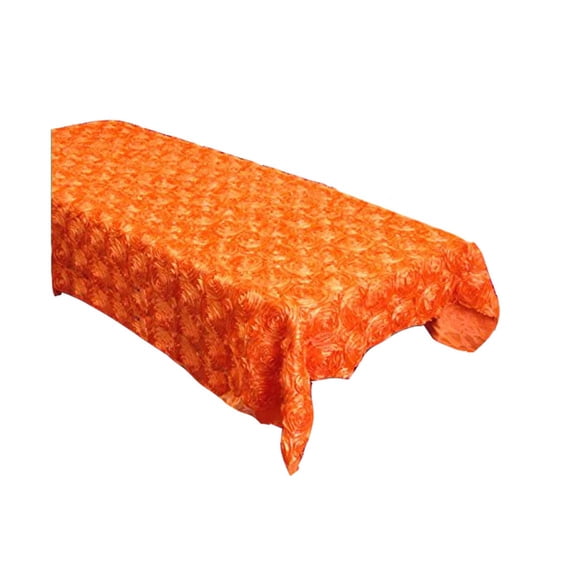 New Star Fabrics Rosette Satin Tablecloth Rectangle Wedding Table Cover for Banquets, Catering, Table Decorations, and Elegant Home Dining (Orange, 55 X 108 inches)