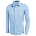 thumbnail image 5 of COOFANDY Men's Casual Cotton Blend Button Down Shirt Chambray Plain Long Sleeve Business Shirt, 5 of 10