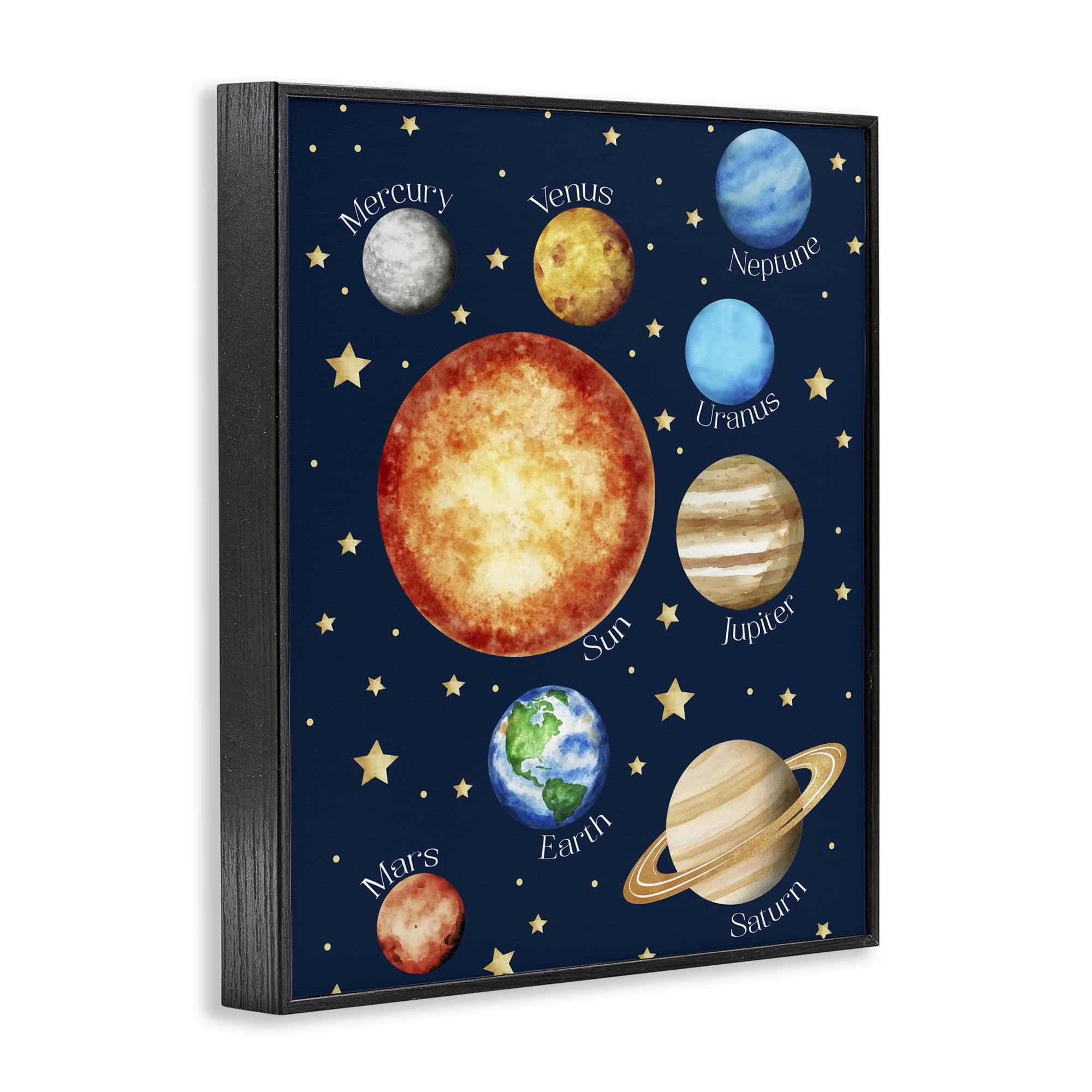 Educational Solar System Space Black Framed Giclee Art, design by Christine Simpson Art