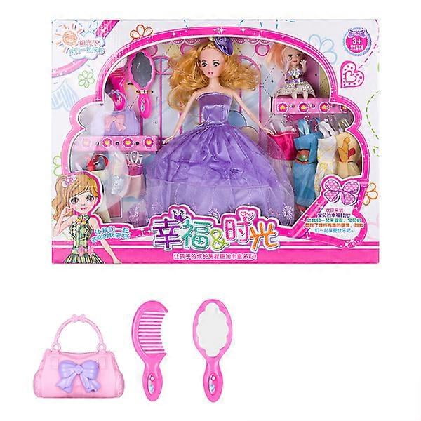Doll Set 17.3 inch Gift Box Fashionable Beautiful Princess Doll Dress Up Kit for Girls Kindergarten Purple Painted Head 6 Joints