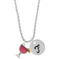 thumbnail image 1 of Delight Jewelry Silvertone Hot Pink Tropical Drink Silvertone Script Initial Disc - F - Charm Necklace, 20"+3", 1 of 4