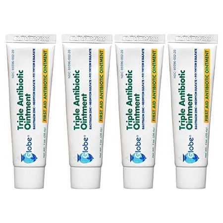 Globe (4 Pack) Triple Antibiotic First Aid Ointment, 1 oz, 24-Hour Infection Protection, Wound Care Treatment for Minor Scrapes, Burns and Cuts