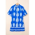 thumbnail image 2 of Women's Blue Ethnic Geometric Print Mini Dress – Short Puff Sleeve Vacation Essential, XL, 2 of 12
