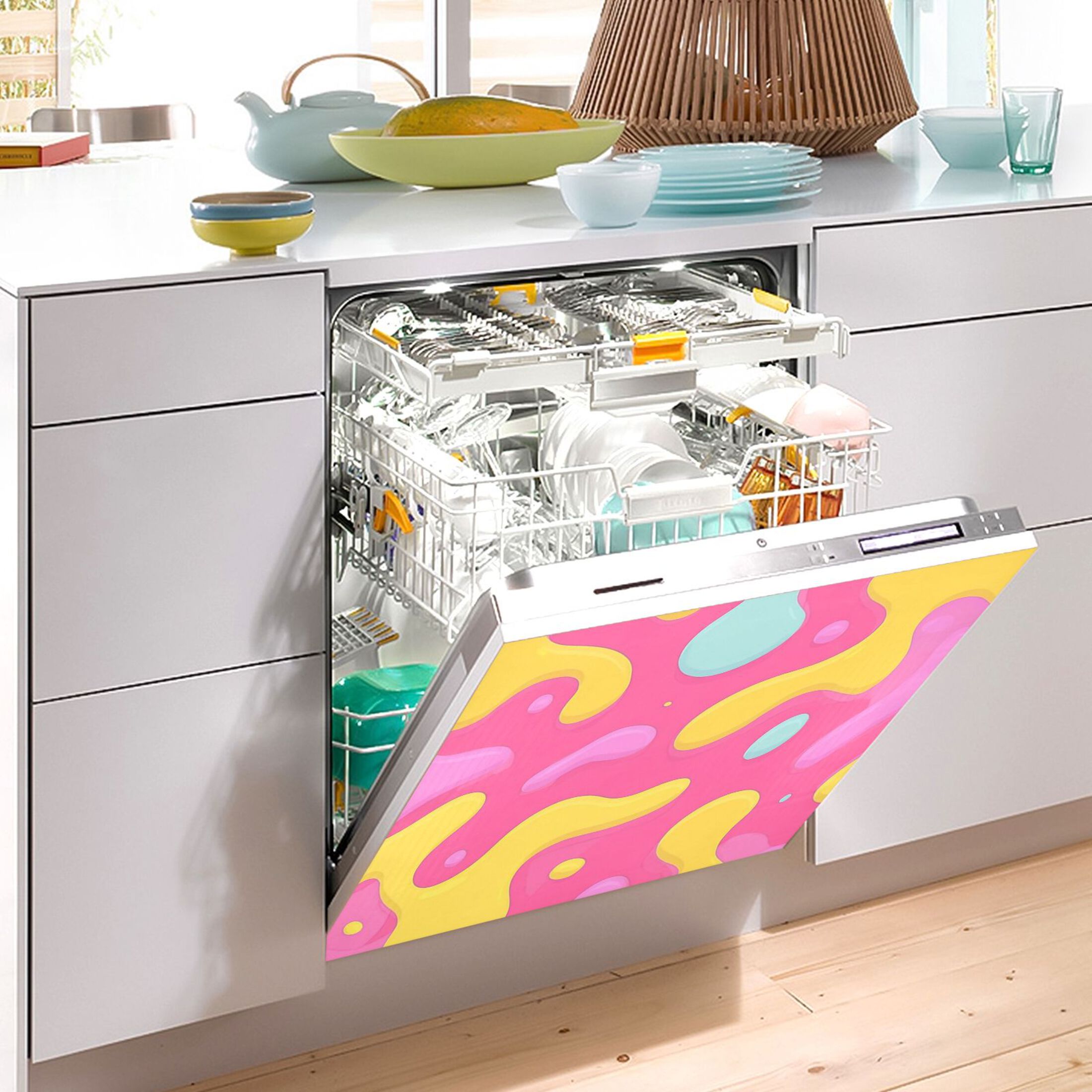 IAUYY Magnetic decorative sticker - 23x26 Inch PVC Refrigerator Decorative Cover, Removable DIY Art for Kitchen Appliances Colorful Liquid Shapes