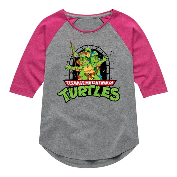 Teenage Mutant Ninja Turtles - Logo Character Group - Toddler & Youth Girls Raglan Graphic T-Shirt