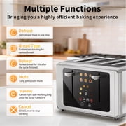 WHALLULTRA 4 Slice Touchscreen Toaster, Stainless Steel, 6 Bread Modes & 6 Shade Settings, Extra Wide Slots, Silver