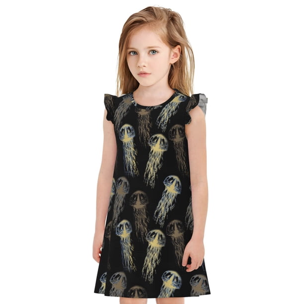 Fotbe Jellyfish Vestido de Dormir para Niñas de 3 a 10 Años, Mangas Cortas, Estilo Princesa, Pijama Camisón con Mangas Voladas-Large