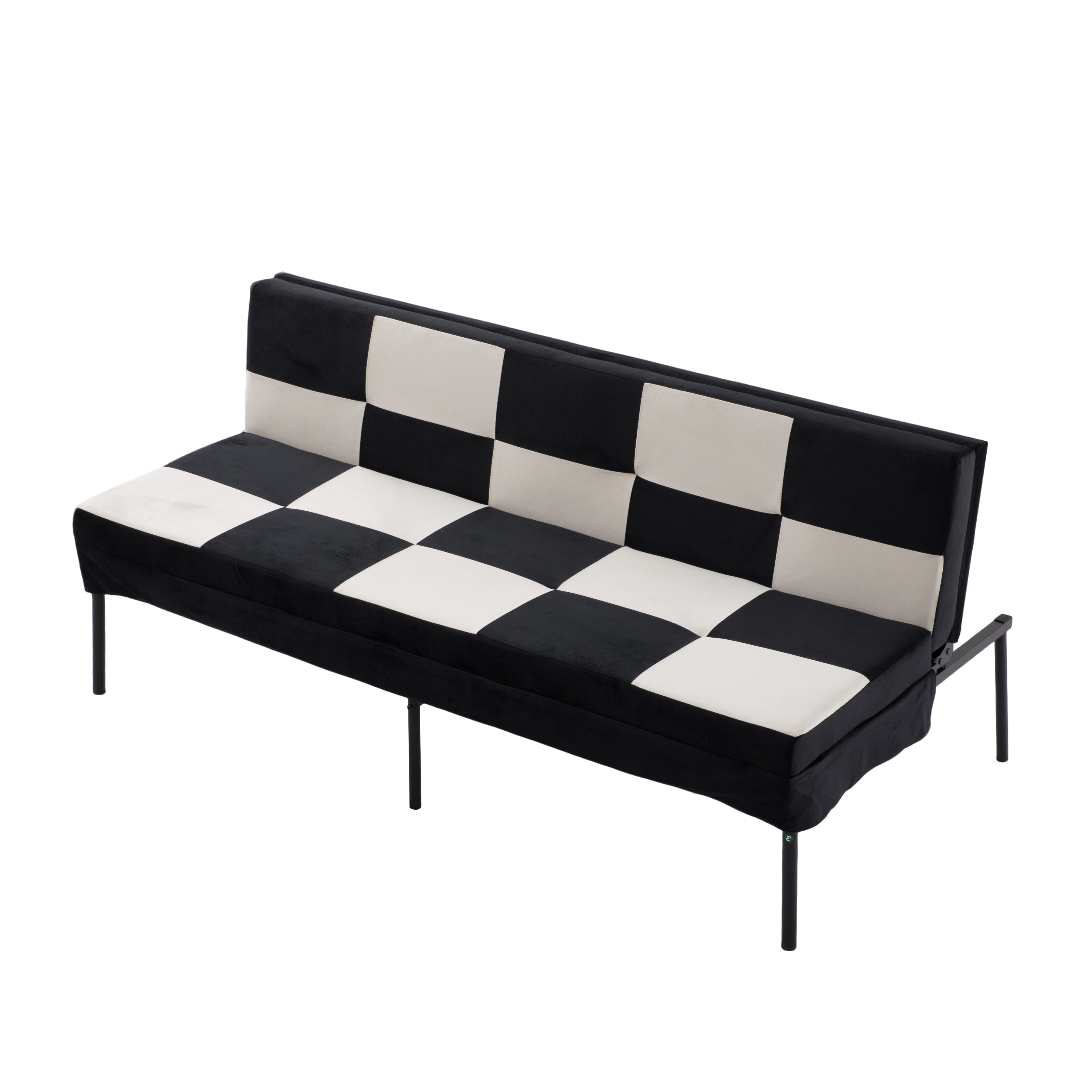 BSHTI 63.39" Velvet Convertible Futon Sofa Bed with 5-Position Adjustable Backrest , Twin Size Couch Sleeper Sofa for Living Room, Bedroom, Dormitory Black&White