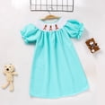 thumbnail image 4 of ZEHJUHAN Girl's Bunny Bow Embroidered Ruffle Detail Dress, Short Sleeve Round Neck Party A-Line Dress Blue，2Y, 4 of 14