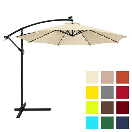 Best Choice Products 10-foot Solar LED Offset Hanging Polyester Market Patio Umbrella with Steel Frame and Easy Tilt Adjustment, Light (Best Offset Patio Umbrella)