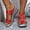 Red, variant on Women's Big Geometric Buckle One Strap Wedge Heel Mule Sandals Glitter Sole Dressy Casual Shoes Red 6
