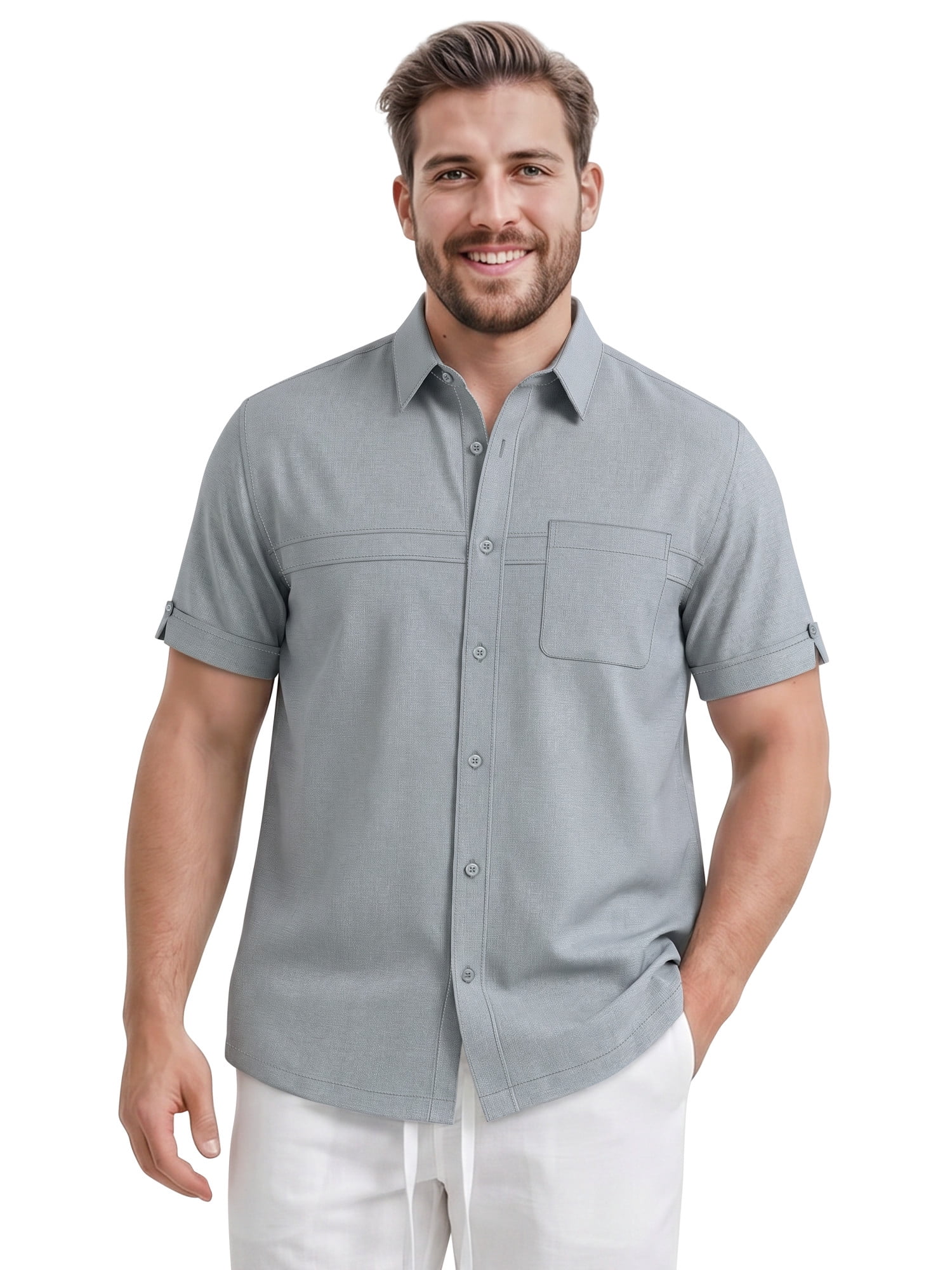 Cafe Luna Men's & Big Men's Chambray with One Pocket Short Sleeve Button Down Shirt, Sizes S-5XL