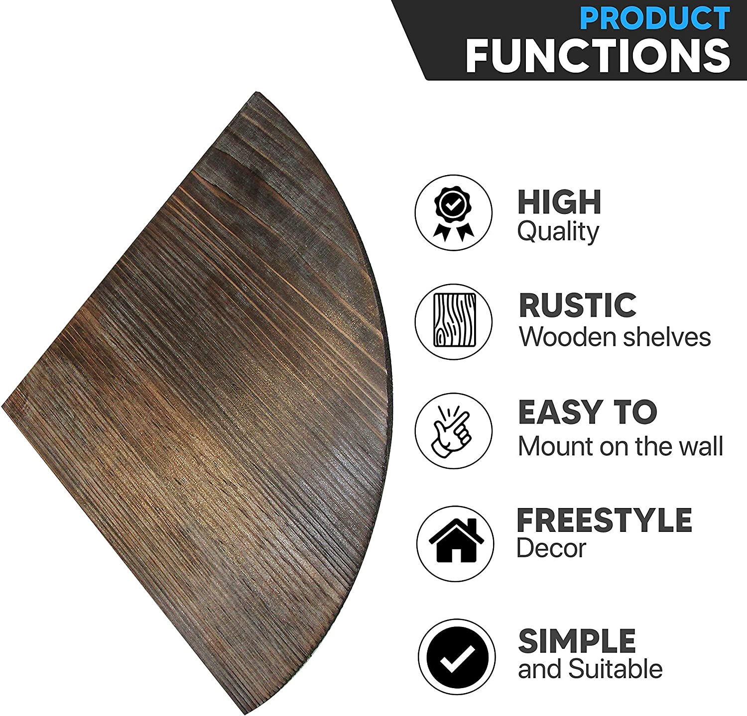 Rustic Finish Floating Shelves for Wall Solid Wood Wall Hanging Shelves Small Corner Shelf 4 Tier Set