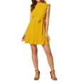 thumbnail image 5 of INSPIRE CHIC Women's Cap Sleeve Ruffle Tie Belt Ruffle Hem Dress Yellow S, 5 of 6