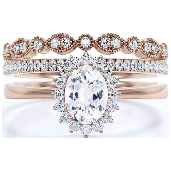 Beautiful Minimalist 2.50 Carat Oval Cut Diamond Moissanite Engagement Ring, Classic Halo Wedding Ring, Two Matching Band in 10k Solid Rose Gold Band, Gift For Her, Promise Ring, Anniversary Ring