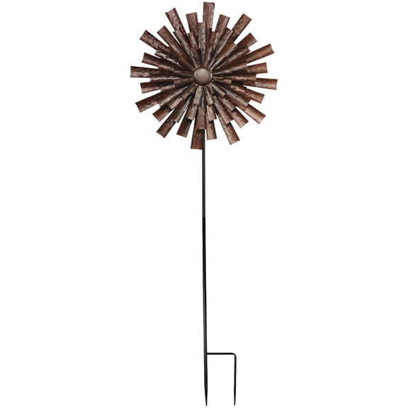 Alpine Corporation MZP588 Alpine 81" Tall Outdoor Kinetic Flower Wind Spinner Yard Decoration, Bronze Garden Stake
