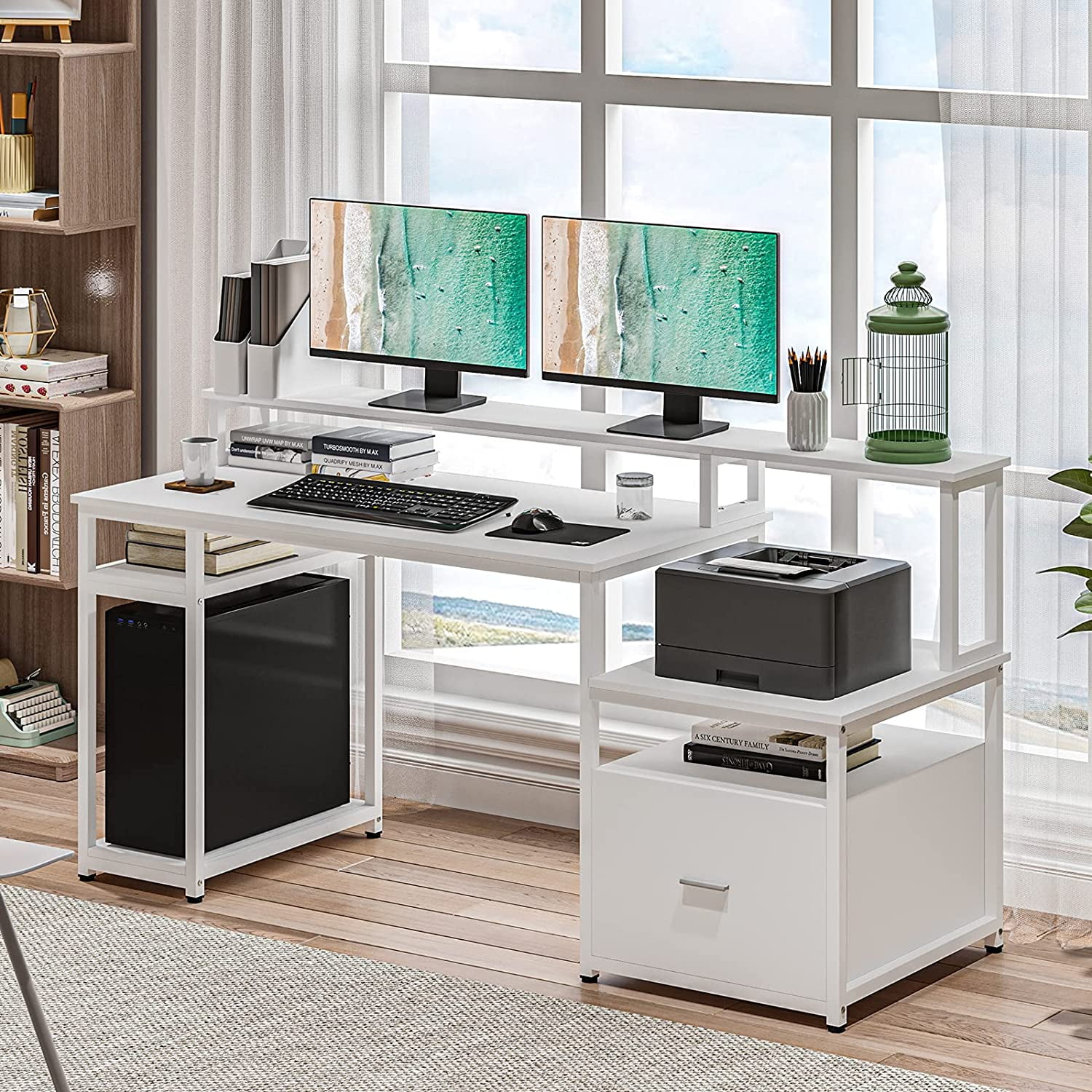 Sedeta 66'' Computer Desk Writing Desk with Hutch Drawer and Storage