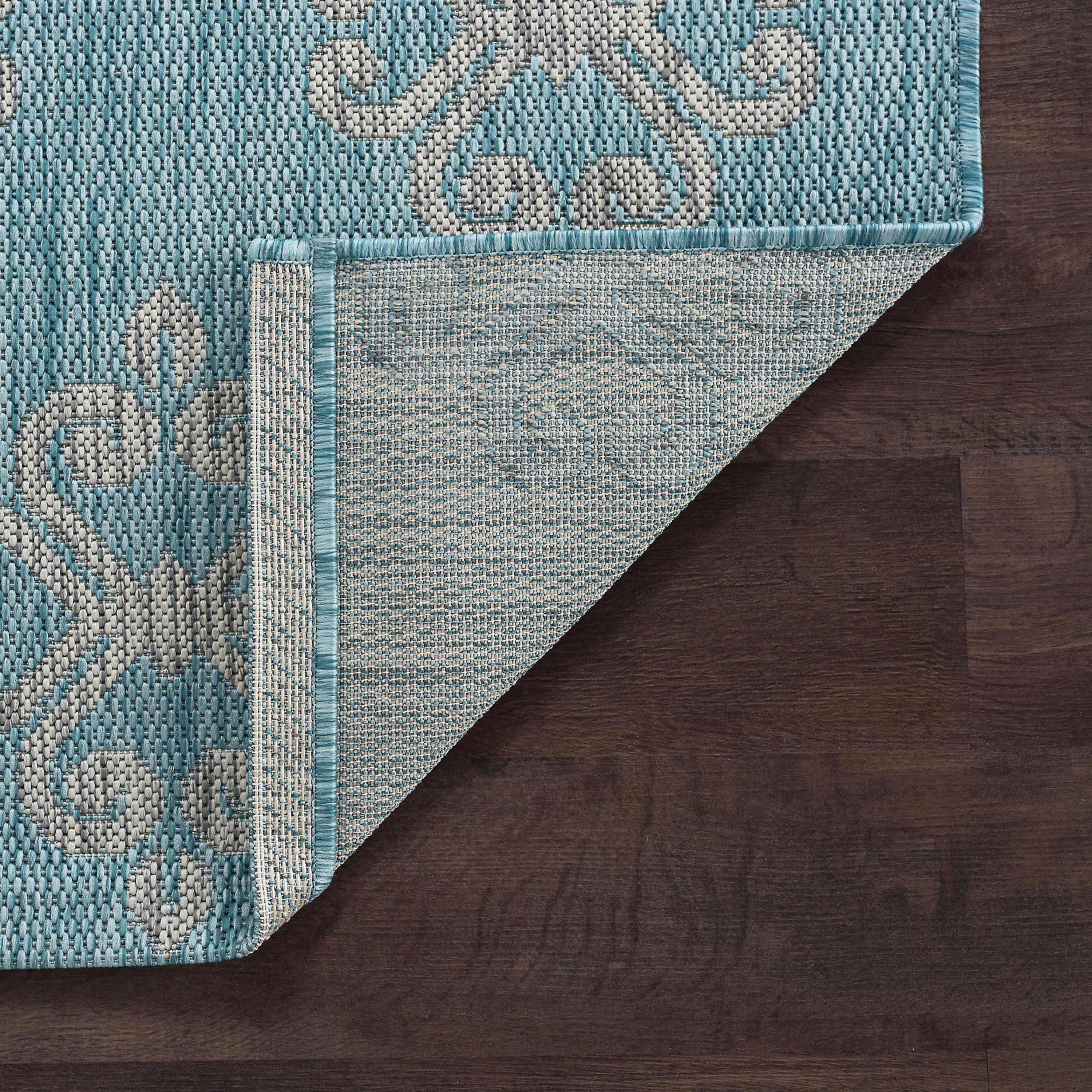 Veranda Transitional 8' x 10' Aqua and Light Gray Polypropylene Outdoor Area Rug