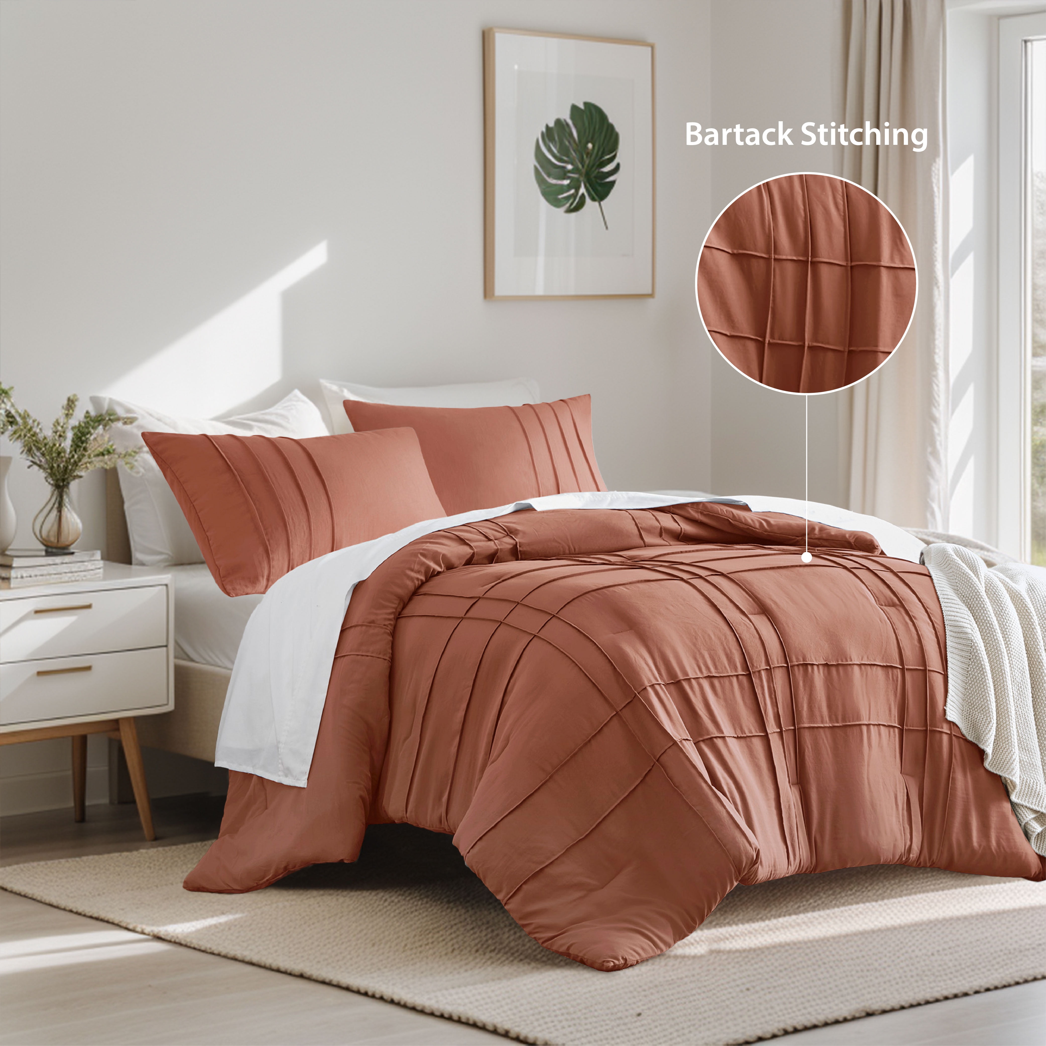 Regency Heights Twin/Twin XL Comforter Set, Boho 2-Piece Pintuck Stitching Dorm Bedding Set, Soft Washed Pleated Bed Sets with Pillow Sham Clay