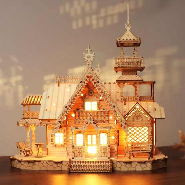 Puzzle de madera 3D KWASVLYA Vintage Villa con luces LED