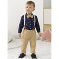 thumbnail image 6 of CARETOO Baby Boy Clothes Suits Gentleman Dress Romper Suspender Pants Beret Hat Bow Tie Outfit 0-24M, 6 of 10