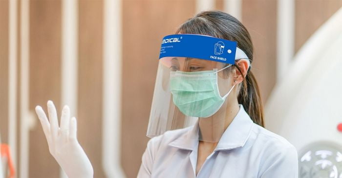 2 Pack of Transparent Disposable Face Shield by INTCO with elastic strip, Anti-Splash Facial Cover