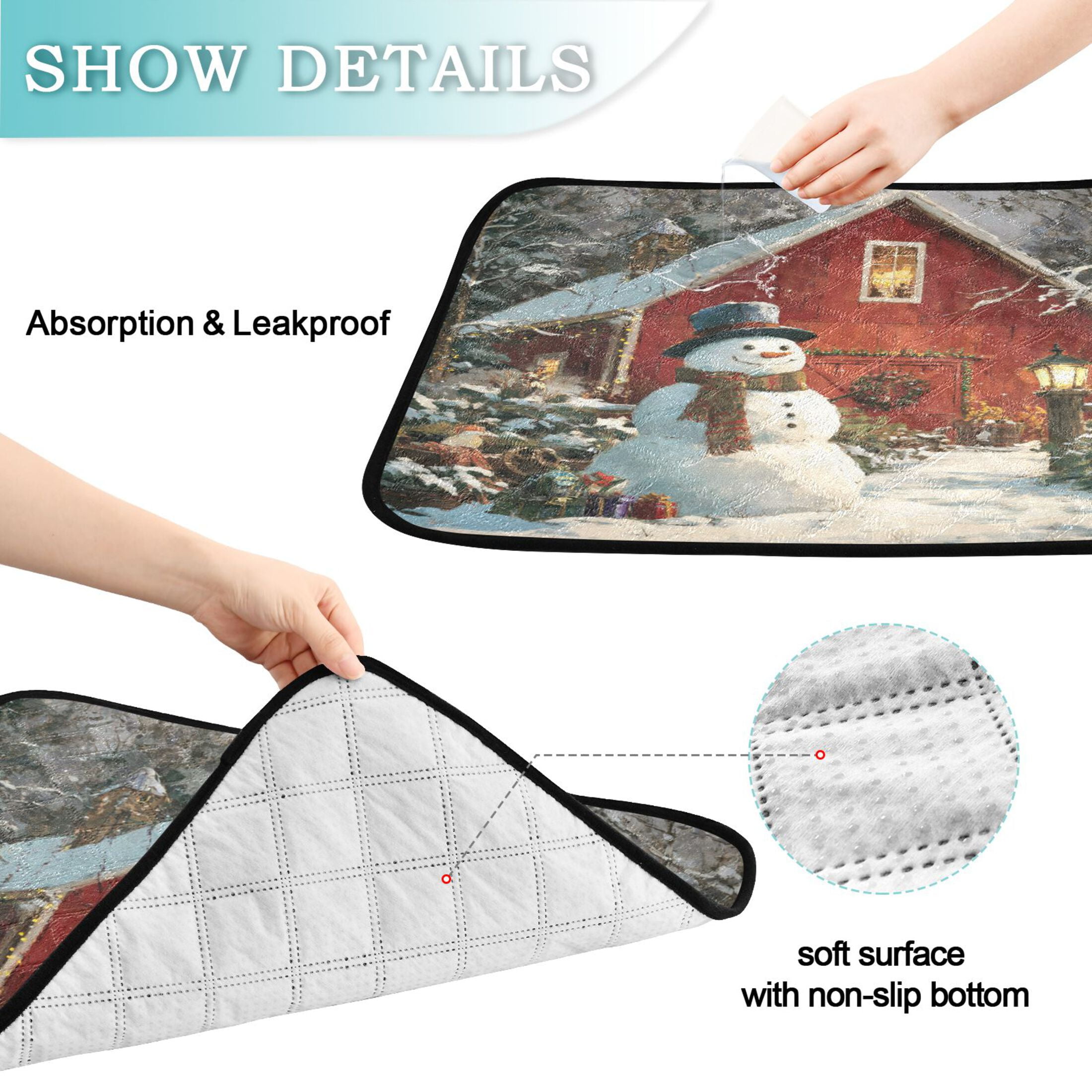 Qxltty Elegant Snowman Cat litter Pads Pet Set of 2 Diaper Mats Center Anti-leakage Layer Absorbent Soft and Comfortable